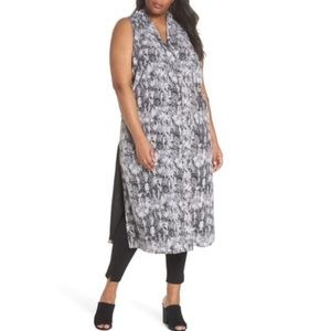 Sejour Black & White Motif Duster Vest Size 1X